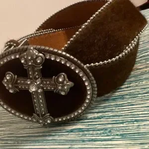 Calf Hair Rhinestone Cross Designer Belt