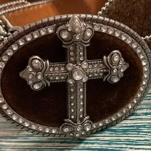Calf Hair Rhinestone Cross Designer Belt Calf Hair Rhinestone Cross Designer Belt