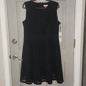 Calvin Klein Black A-Line Dress with Mesh Hem Sz. 16