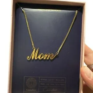 Candier “Mom” Gold Plated Script Necklace