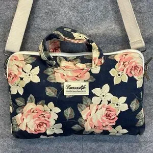 CANVASLIFE Laptop Bag Women's Blue Pink White Rose Floral Padded Sleeve Case