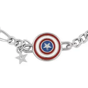 Captain America Figaro Shield Enameled Bracelet in Silvertone 7.5"