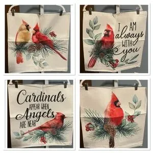 Cardinal Themed Holiday Pillow Canvas Covers 19x19 inches Set of 4. NIP