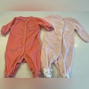 Carter's Coral Baby Onesie sleeper footie pajamas newborn lot
