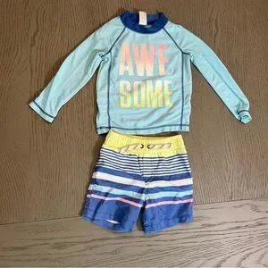 Carter's Kids Boys Blue and Yellow Awesome Rashguard Swim Set size‎ 18 M