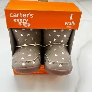 Carter's Stage 3 Walker Shoes Gray w/ Silver Hearts Baby Size 4 (12-18 Months)