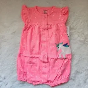 Carter's Star Unicorn Flutter Sleeves Snap On Romper Onesie 12M NWT
