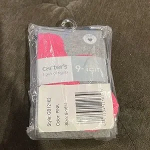 Carters Size 9-18 Month Ballet Slipper Tights Grey & Pink NWT