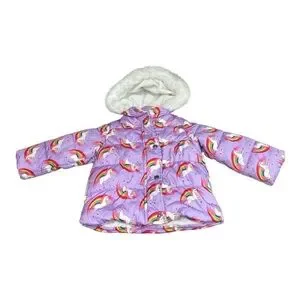 Carters Toddler 2T Purple Unicorn & Rainbows Fur Lined Hooded Puffer Jacket