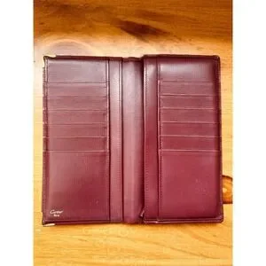 CARTIER Paris‎ Burgundy Leather Billfold Breast Waller 12 Card Holder Pre-owned