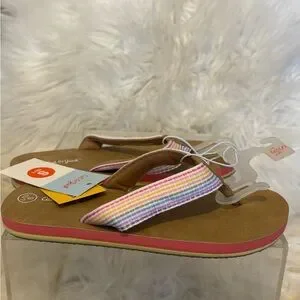 Cat & Jack Brown And Milticolored Sandals With Striped Straps New Kids