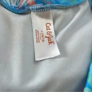 Cat & Jack Girls Sz L Long Sleeve Rash Guard One Piece Swimsuit Blue With Daisy