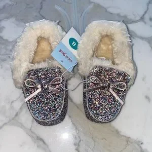 Cat & Jack Moccasin slippers size 8‎ Multicolored Glitter fuzzy