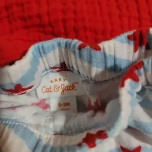 Cat & Jack Patriotic Red White Blue Shirt Pants Outfit Baby Size 0-3 Months