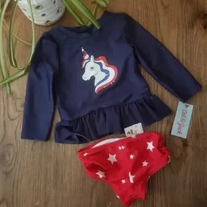 Cat‎ & Jack Unicorn Ruffle Rashguard Swim Set NWT