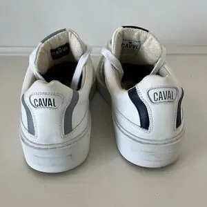 CAVAL Mens White & Blue Vegan Leather Trainers Sneakers - size 9(42)