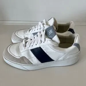 CAVAL Mens White & Blue Vegan Leather Trainers Sneakers - size 9(42)