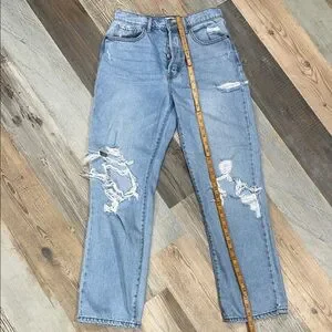 Cello Light Blue Distressed Straight Leg Jeans