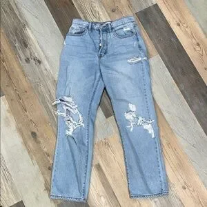 Cello Light Blue Distressed Straight Leg Jeans