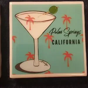 Ceramic Coasters Martini Palm Springs Set Of 2 Turquoise White Drink Coasters