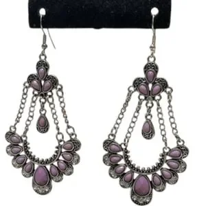 Chandalier Lavender And Silvertone Bohemian Drop Earrings NWOT