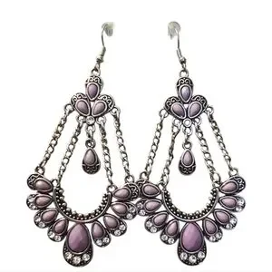 Chandalier Lavender And Silvertone Bohemian Drop Earrings NWOT