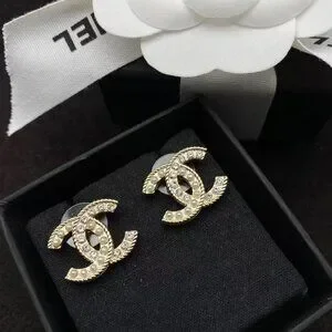 CHANEL Faux Pearl & Strass Gold CC Stud Earrings