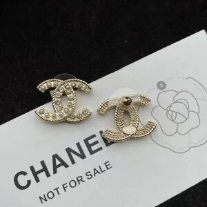 CHANEL Faux Pearl & Strass Gold CC Stud Earrings