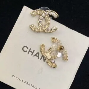 CHANEL Faux Pearl & Strass Gold CC Stud Earrings