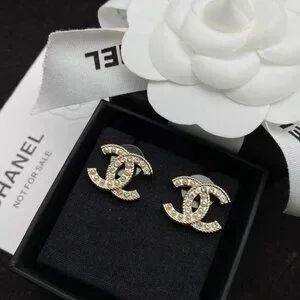CHANEL Faux Pearl & Strass Gold CC Stud Earrings