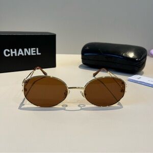 Chanel Gold Aviator Sunglasses With Signature Detailing