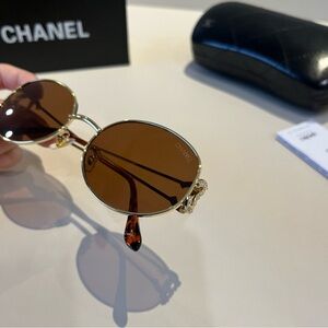 Chanel Gold Aviator Sunglasses With Signature Detailing