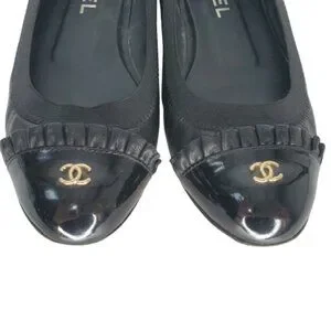 Chanel Ruffle CC Cap Toe Elastic Ballet Flats