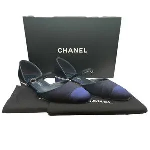 CHANEL Satin Mary Jane Flats CC Logo Navy Blue Size 38.5EU / 8.5US