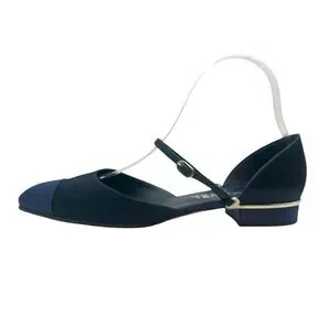 CHANEL Satin Mary Jane Flats CC Logo Navy Blue Size 38.5EU / 8.5US