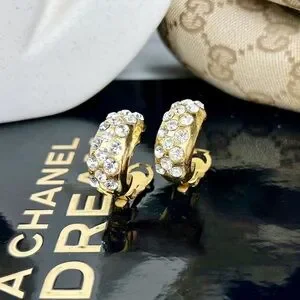 Chanel Vintage Crystal & Gold Plated Half Moon Clip-On Earrings