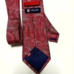 Chaps Floral Paisley Silk Tie Red Gray Silver