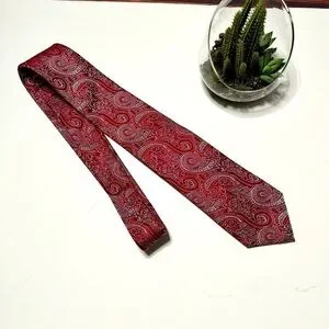 Chaps Floral Paisley Silk Tie Red Gray Silver