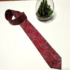 Chaps Floral Paisley Silk Tie Red Gray Silver