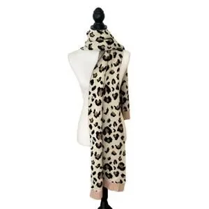 Cheetah Print Cream Beige Neutral Long Wide Scarf Wrap Shawl Winter Cozy