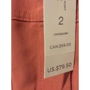 Chico's Blouse Women's NWT‎ Size 2 Large Long Sleeve Button Up Desert Coral
