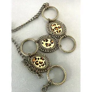 Chico's Leopard Concho Chain Belt Animal Adjustable Medallion Link Calf Hair OS