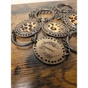 Chico's Leopard Concho Chain Belt Animal Adjustable Medallion Link Calf Hair OS