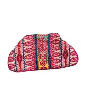 Chloe & Lex Women's Neon Pink Beaded Boho Clutch With Wood Top