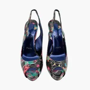 Christian Louboutin Hot Chick Sling Alta Pumps Size 38.5 US 8.5 Starlight Neon