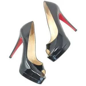Christian Louboutin Lady Peep 37.5 Platform Pumps Patent Leather Black