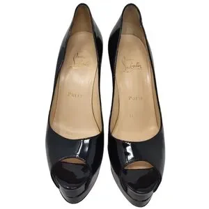 Christian Louboutin Lady Peep 37.5 Platform Pumps Patent Leather Black