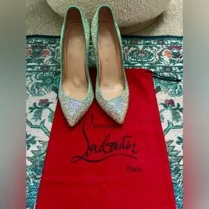 Christian Louboutin Tiffany Blue Swarovski Crystal Gemstone Strass Heels Size 37