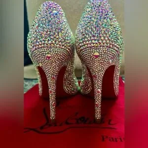 Christian Louboutin Tiffany Blue Swarovski Crystal Gemstone Strass Heels Size 37