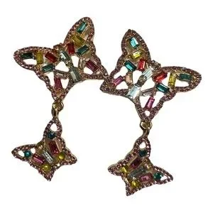 CHRISTIAN SIRIANO Crystal Butterfly Dangle Pierced Earrings